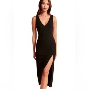 Abercrombie Black V Neck Dress High Slit Small Tall